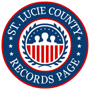 A round red, white, and blue logo with the words St Lucie County Records Page for the state of Florida.